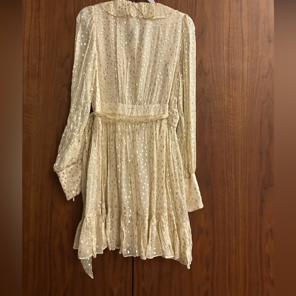 Zimmermann Cream Metallic Dot Long-Sleeve Mini Dress - Picture 4 of 16